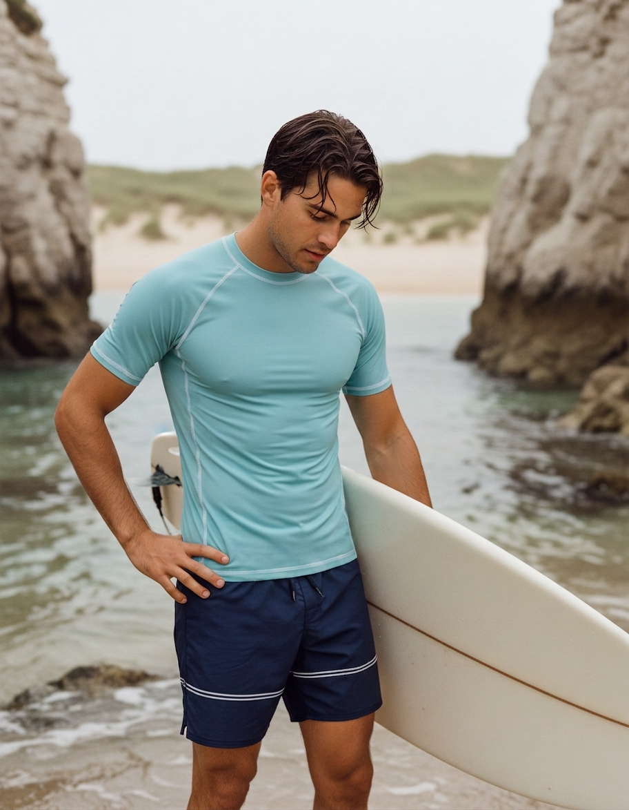 Men's rash guard in Glacier Blue