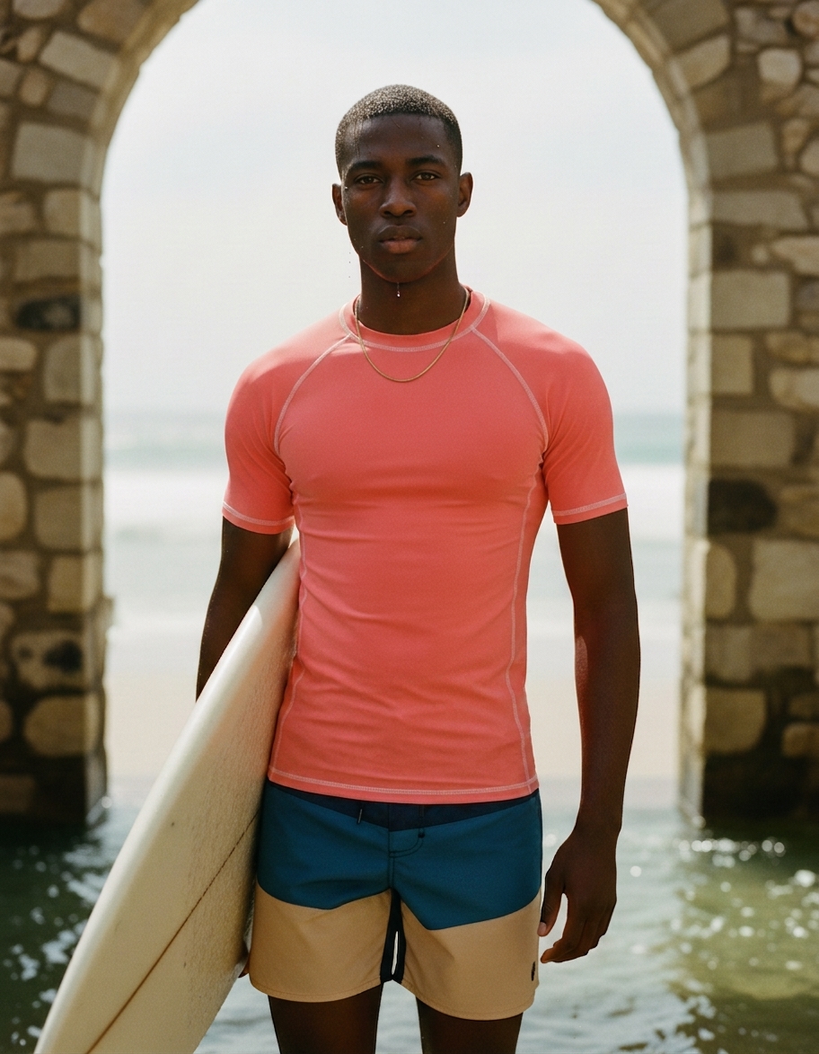 Rash guard in Neon Coral