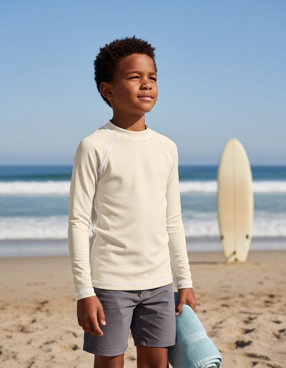 Kids Antique White Rash Guard Kids Rash Guard — Lolekai