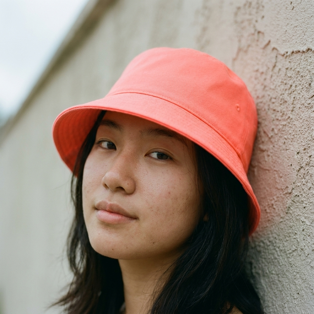 Bucket hat in Neon Coral