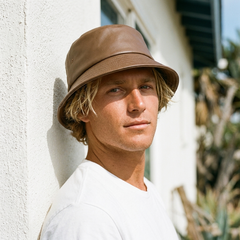 Bucket hat in Leather