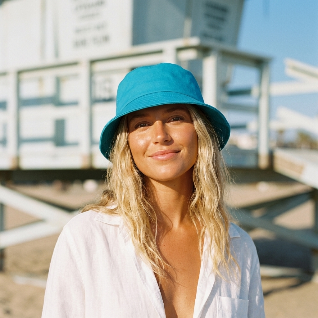 Matching bucket hat in Pacific Blue