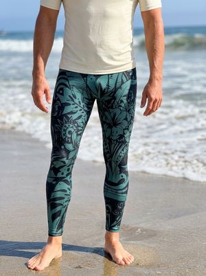 Transformative Teal Honua Lehua Leggings Men's Leggings — Lolekai