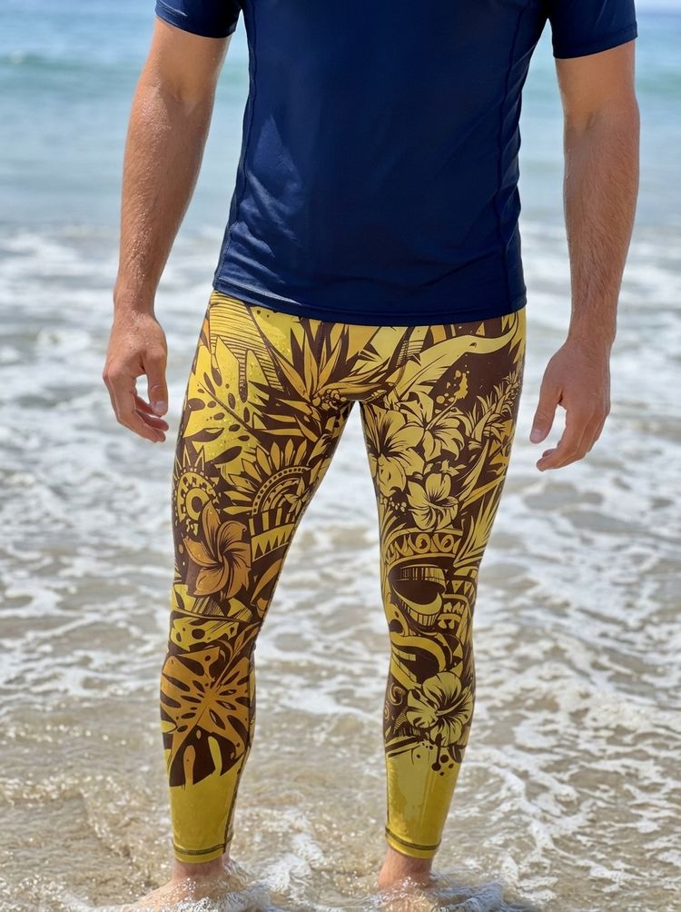 Lemon Yellow Honua Poni men's swim & gym leggings
