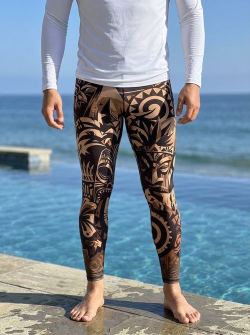 Coffee Bean Nalu Lehua Leggings Men's Leggings — Lolekai