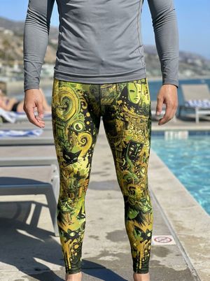 Runway Chartreuse Bakeneko men's swim & gym leggings
