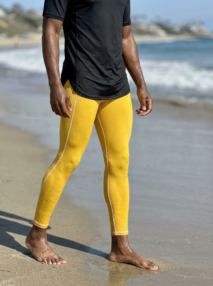 Yellow men's swim & gym leggings — Lolekai