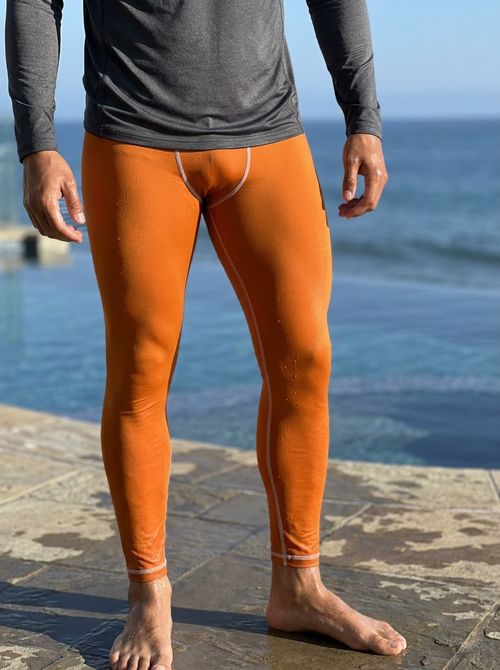 Orange men's swim & gym leggings — Lolekai