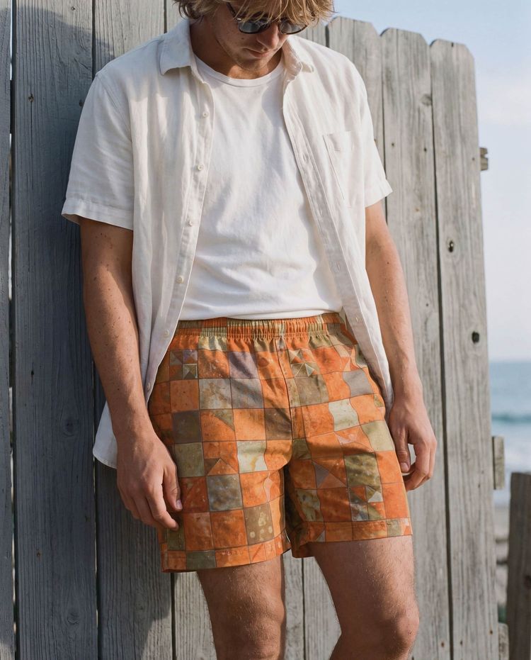 Men's Citrus Orange Fragment Swim Trunks