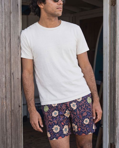 Fiery Red Acanthus men's swim trunks