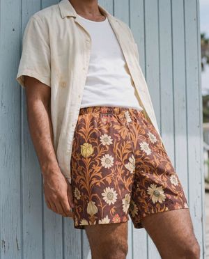 Citrus Orange Acanthus men's swim trunks