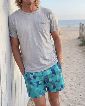 Transformative Teal Nami men's swim trunks