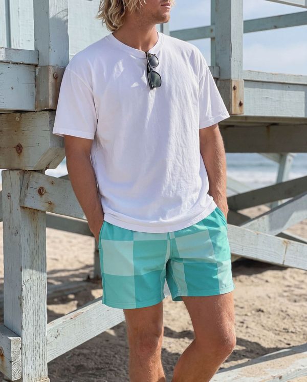 Checkerboard men's swim trunks