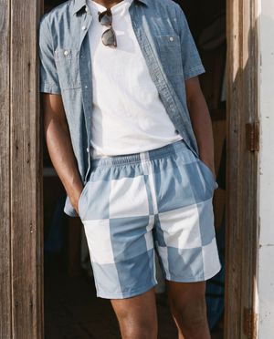 Blue Aura Pixel Men's Swim Trunks Men's Swim Trunks — Lolekai