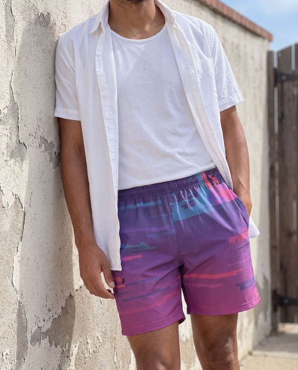 Men's Hot Pink Mosaic Swim Trunks