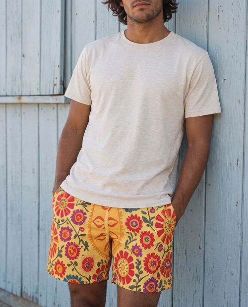 Yellow Zarif Men's Swim Trunks Men's Swim Trunks — Lolekai