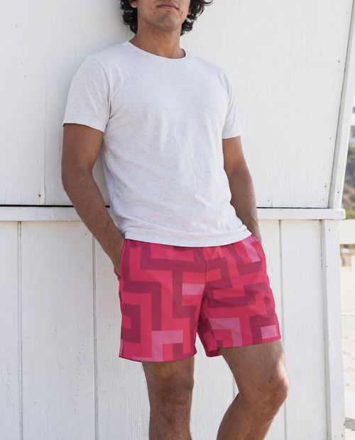 Hot Pink Shiori Men's Swim Trunks