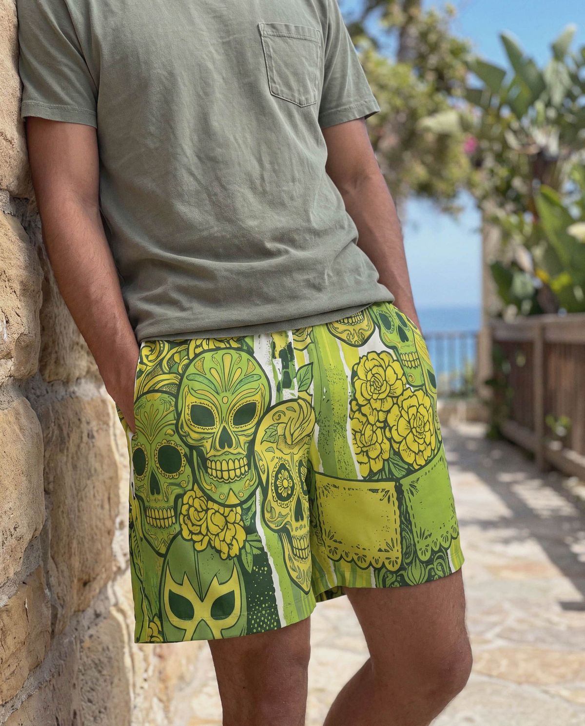 Lime Cempasuchil Men's Swim Trunks Men's Swim Trunks — Lolekai