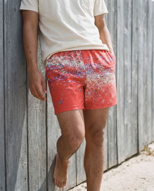 Neon Coral Pixelate Men's Swim Trunks Men's Swim Trunks — Lolekai