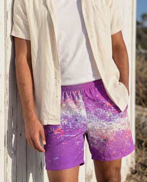 Purple to Magenta Pixelate men's swim trunks