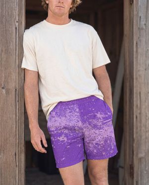 Purple Pixelate men's swim trunks