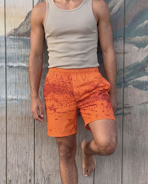 Orange Pixelate Men's Swim Trunks