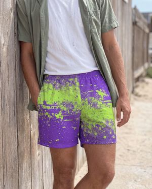 Purple Lime Pixelate men's swim trunks