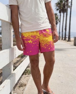 Magenta Yellow Pixelate men's swim trunks