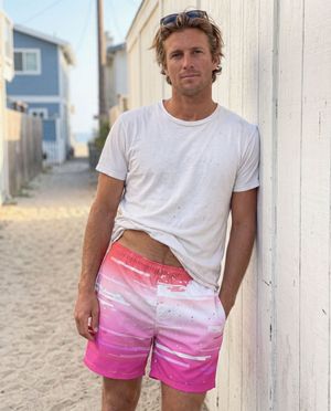 Coral to Hot Pink Mosaic men's swim trunks