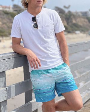 Turquoise to Electric Blue Mosaic men's swim trunks