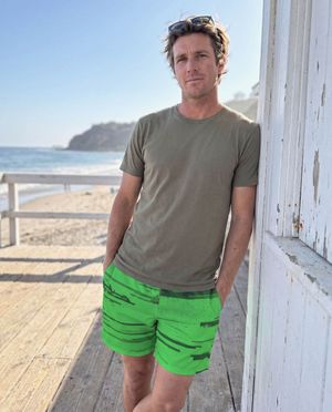 Green Mosaic men's swim trunks