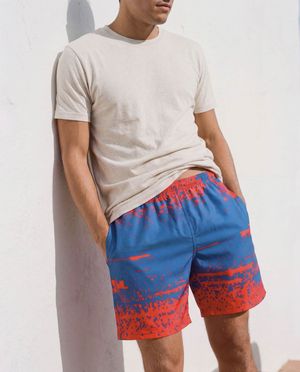 Coral Electric Blue Mosaic men's swim trunks