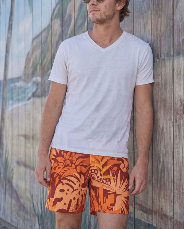 Men's Swim Trunks in Citrus Orange Makani Poni