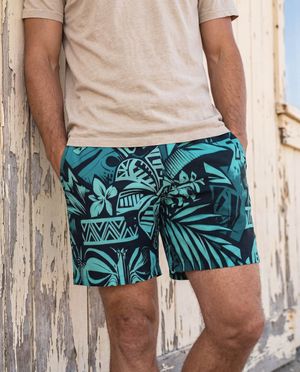Turquoise Lani Lehua men's swim trunks