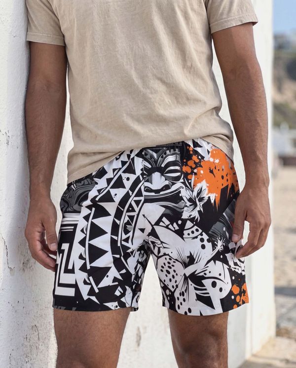 Men's Swim Trunks in Citrus Orange Koa Uli