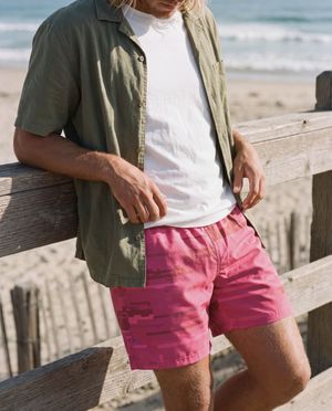 Hot Pink Mosaic men's swim trunks
