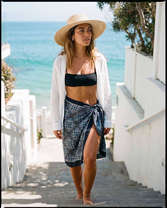 Sarong — Ash Shibori Border Half Sarong