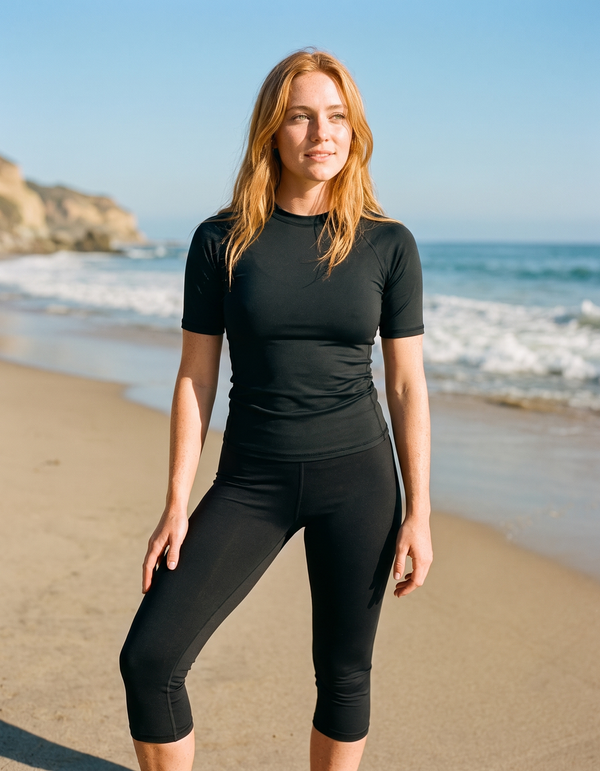 Short Sleeve Rashguard + Swim Capri Leggings
