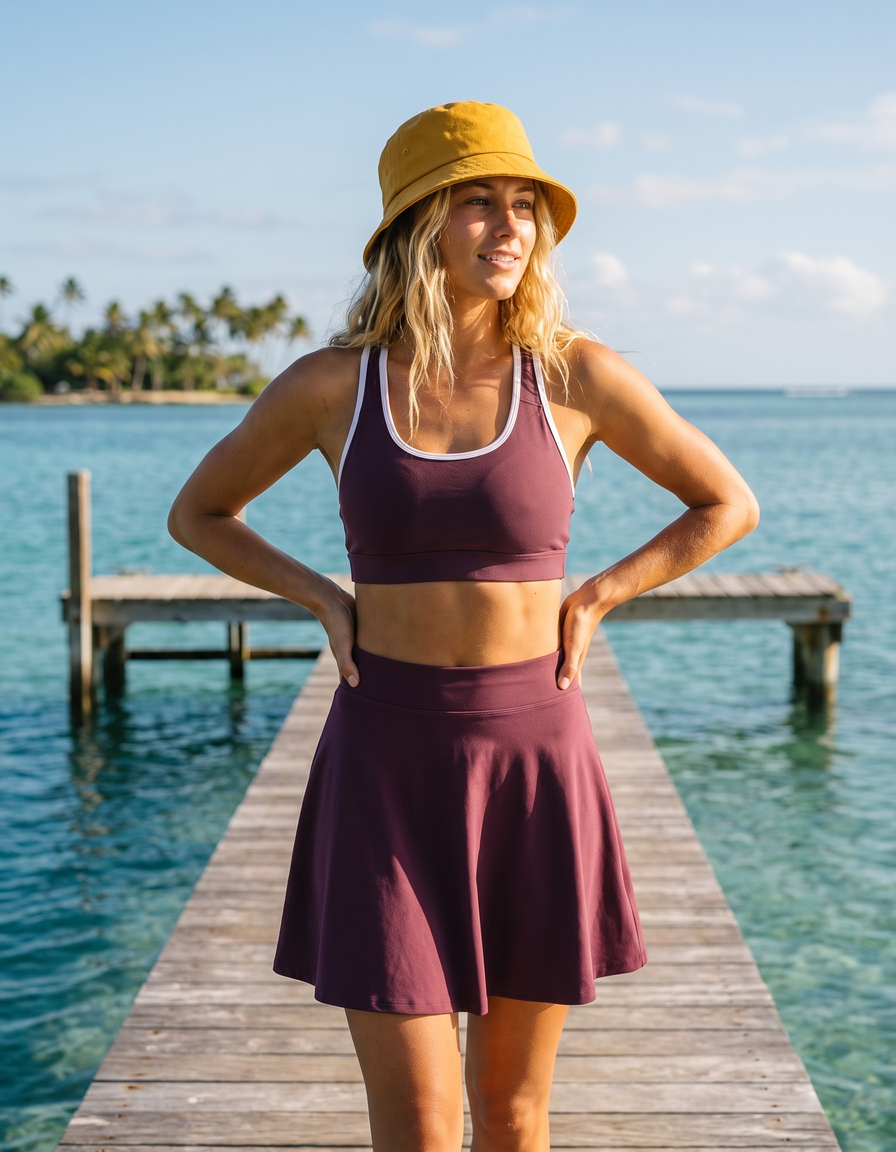 Swim Sports Bra + Swim Skirt + Bucket Hat