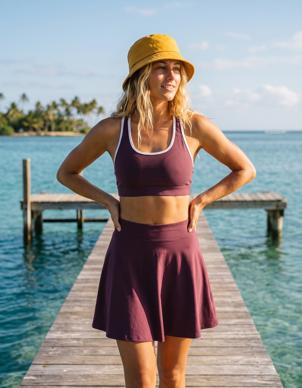 Swim Sports Bra + Swim Skirt + Bucket Hat