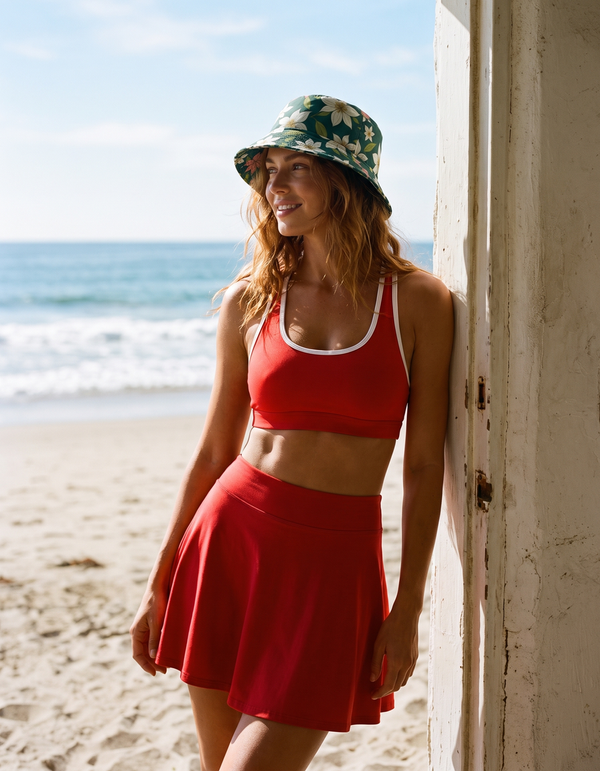 Swim Sports Bra + Swim Skirt + Bucket Hat