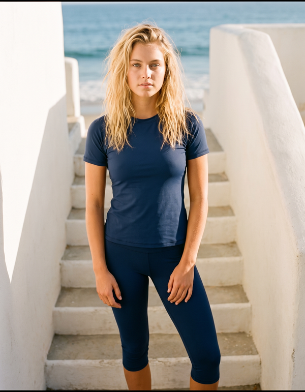Short Sleeve Rashguard + Swim Capri Leggings