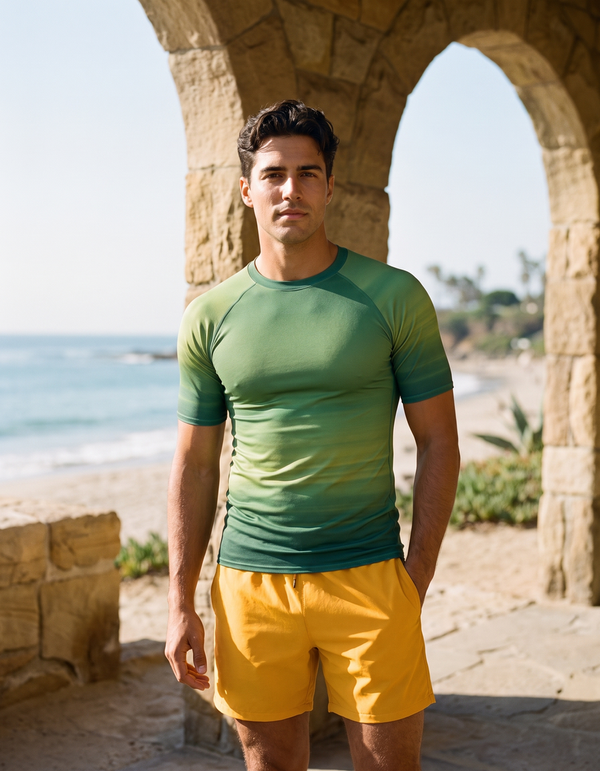 Short Sleeve Rashguard + Swim Trunks