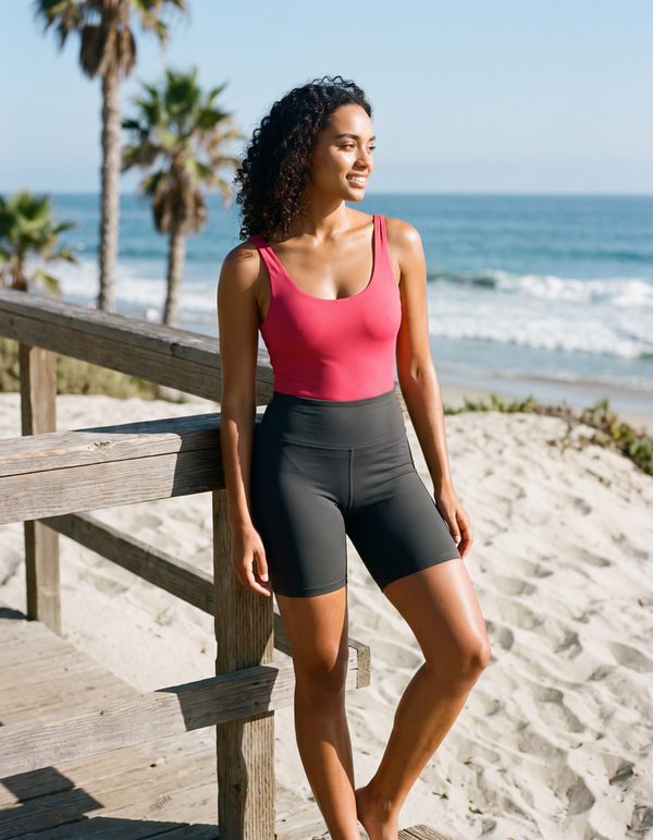 One-Piece + Swim/Gym Biker Shorts