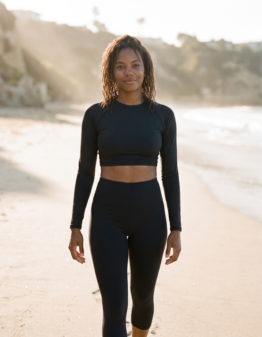 Crop Rashguard + Swim Capri Leggings