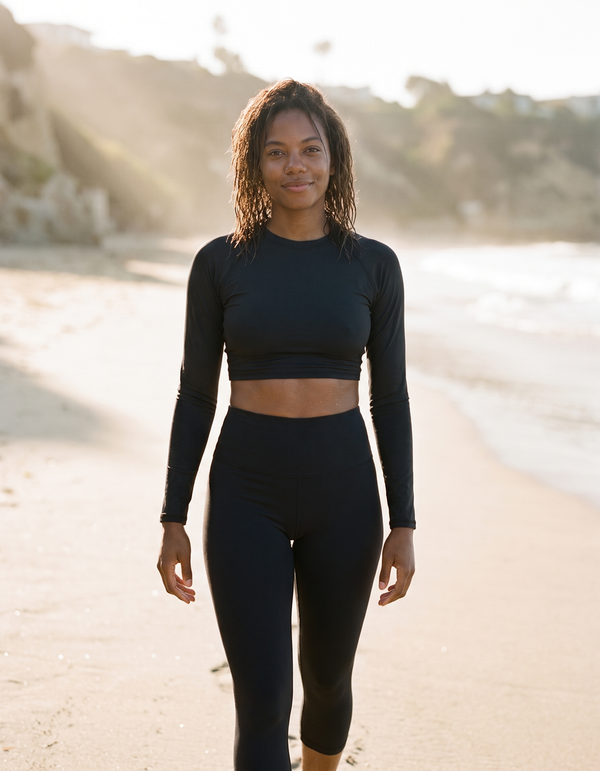Crop Rashguard + Swim Capri Leggings