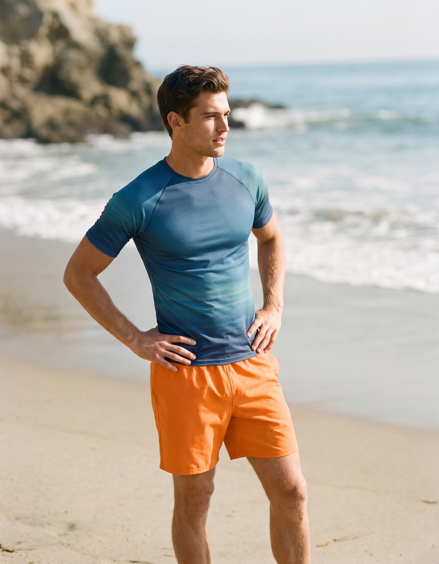 Short Sleeve Rashguard + Swim Trunks