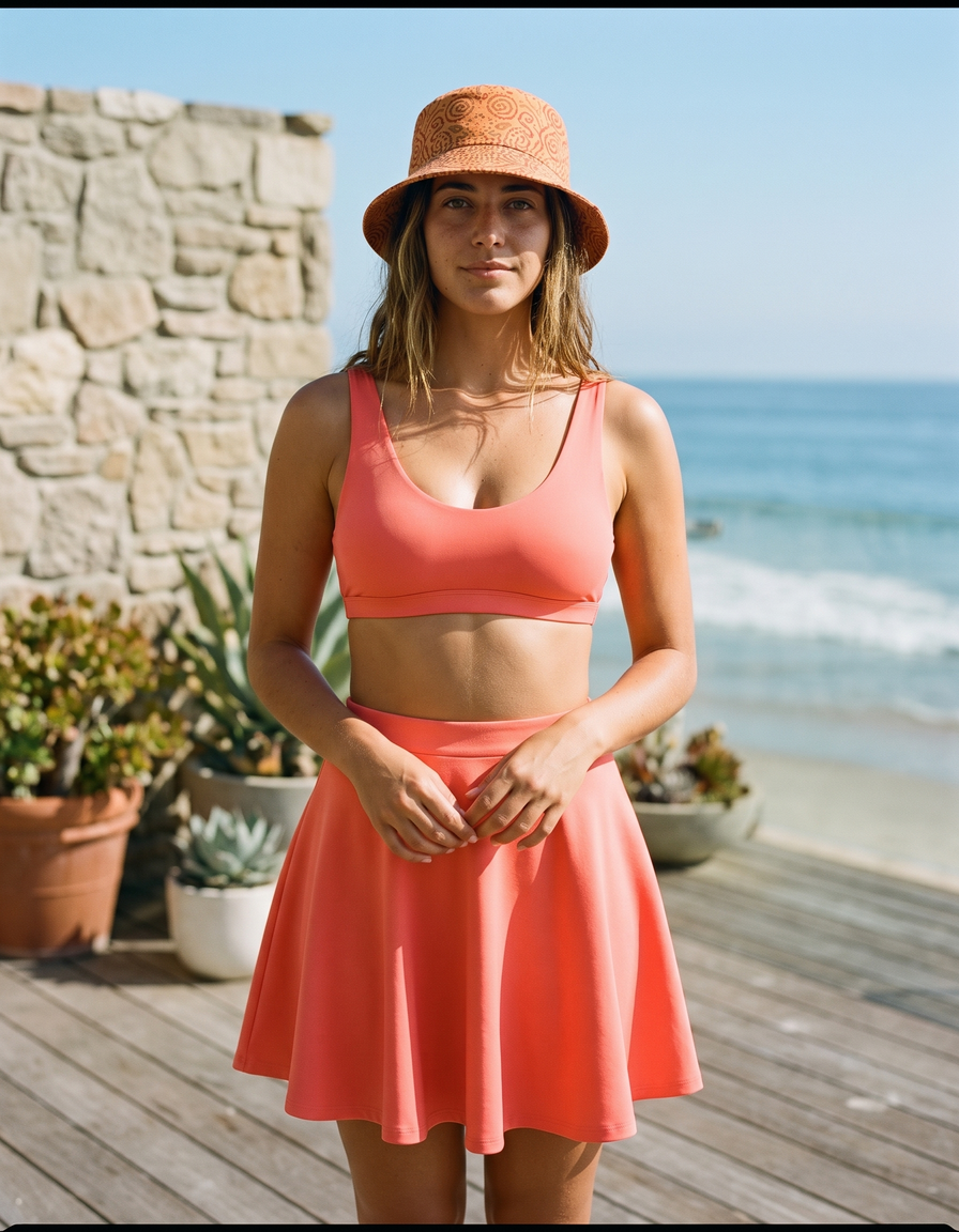 Bikini Top + Swim Skirt + Bucket Hat
