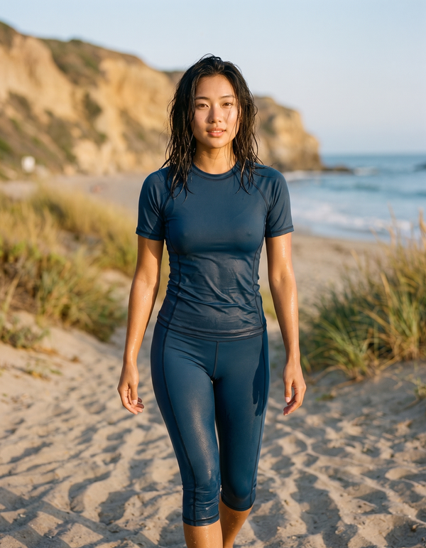 Short Sleeve Rashguard + Swim Capri Leggings