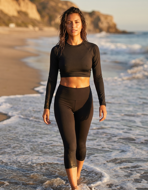 Crop Rashguard + Swim/Gym Capri Leggings